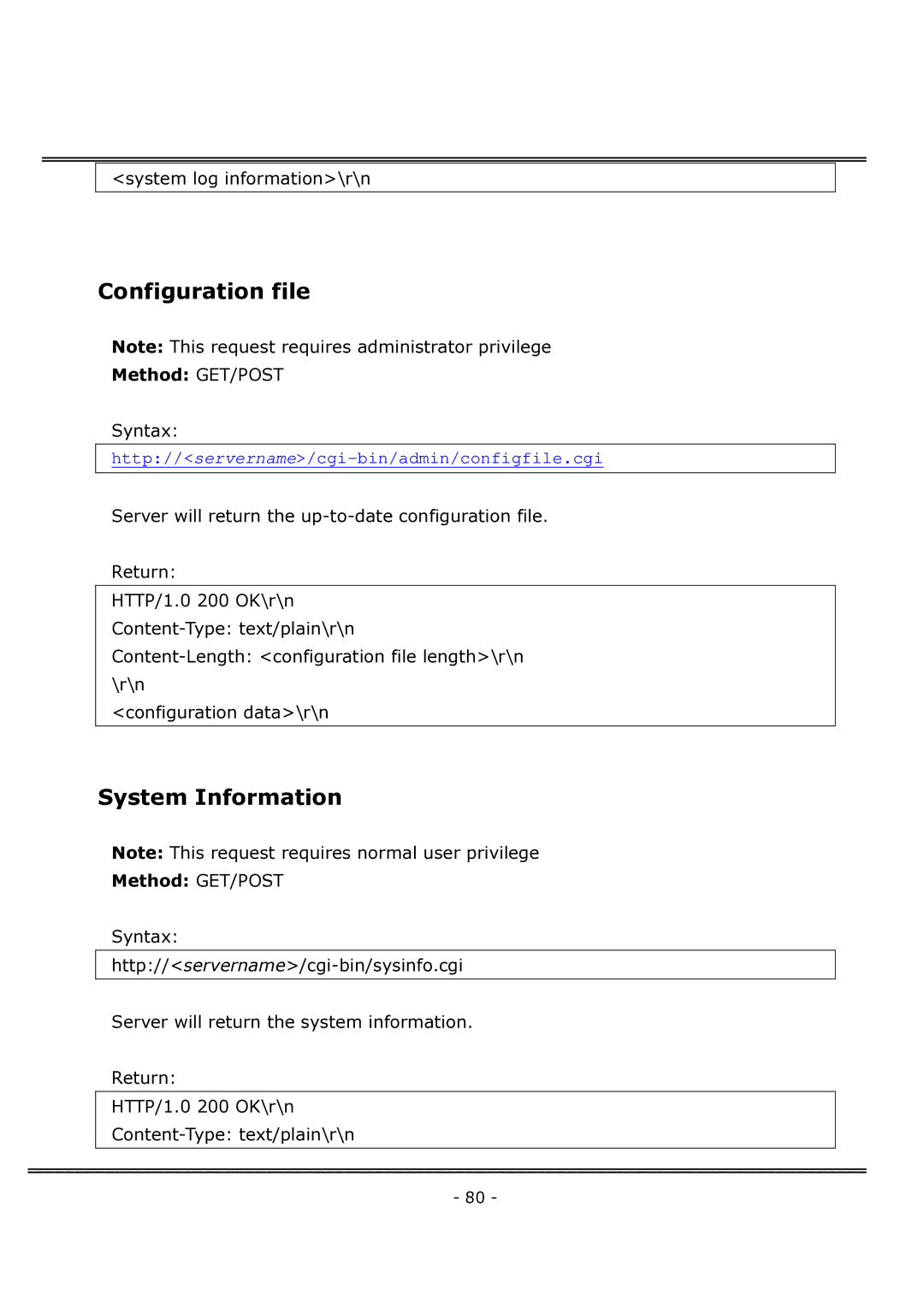 4XEM IPCAMWFD manual Configuration file, System Information 