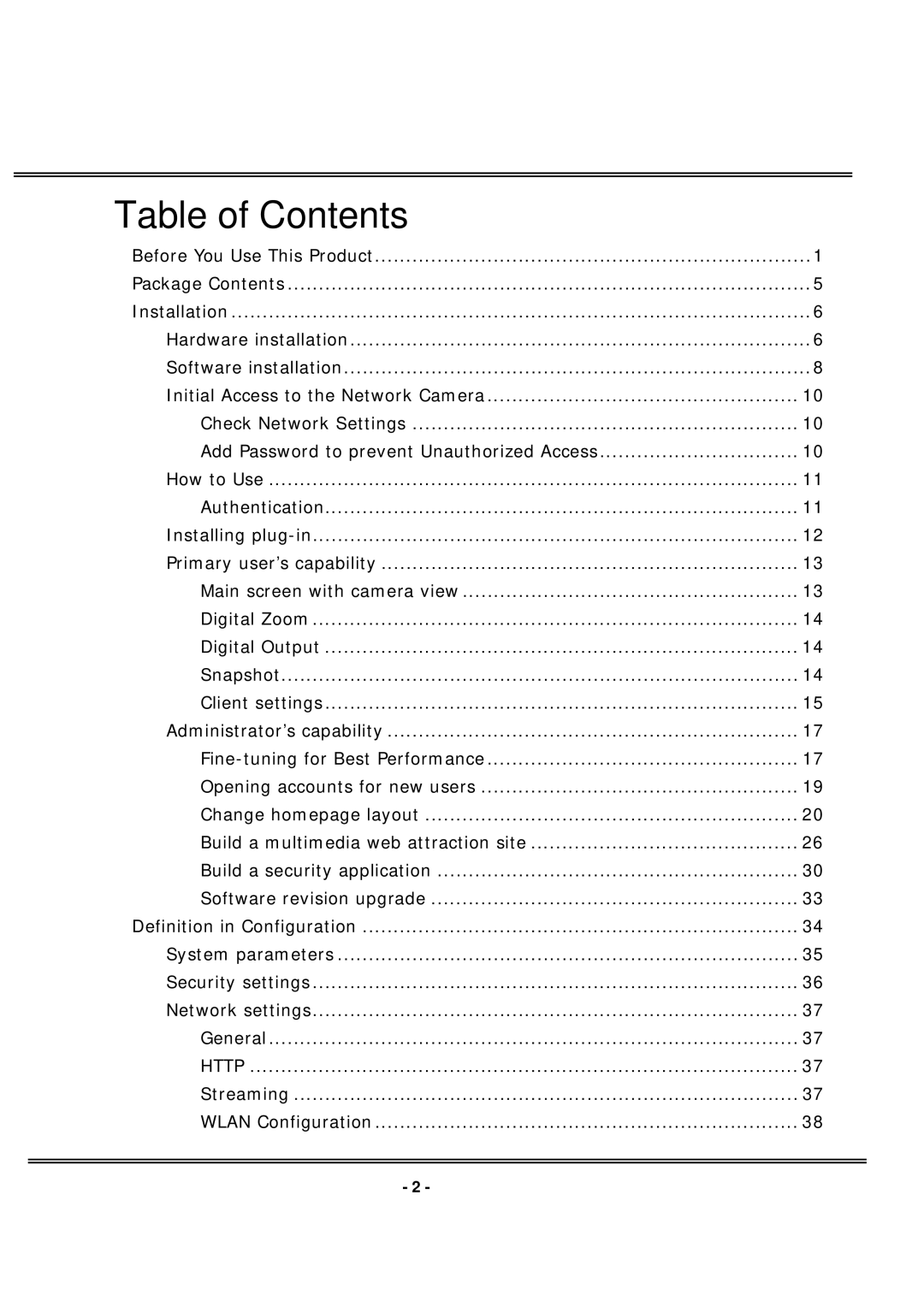 4XEM IPCAMWL40 manual Table of Contents 