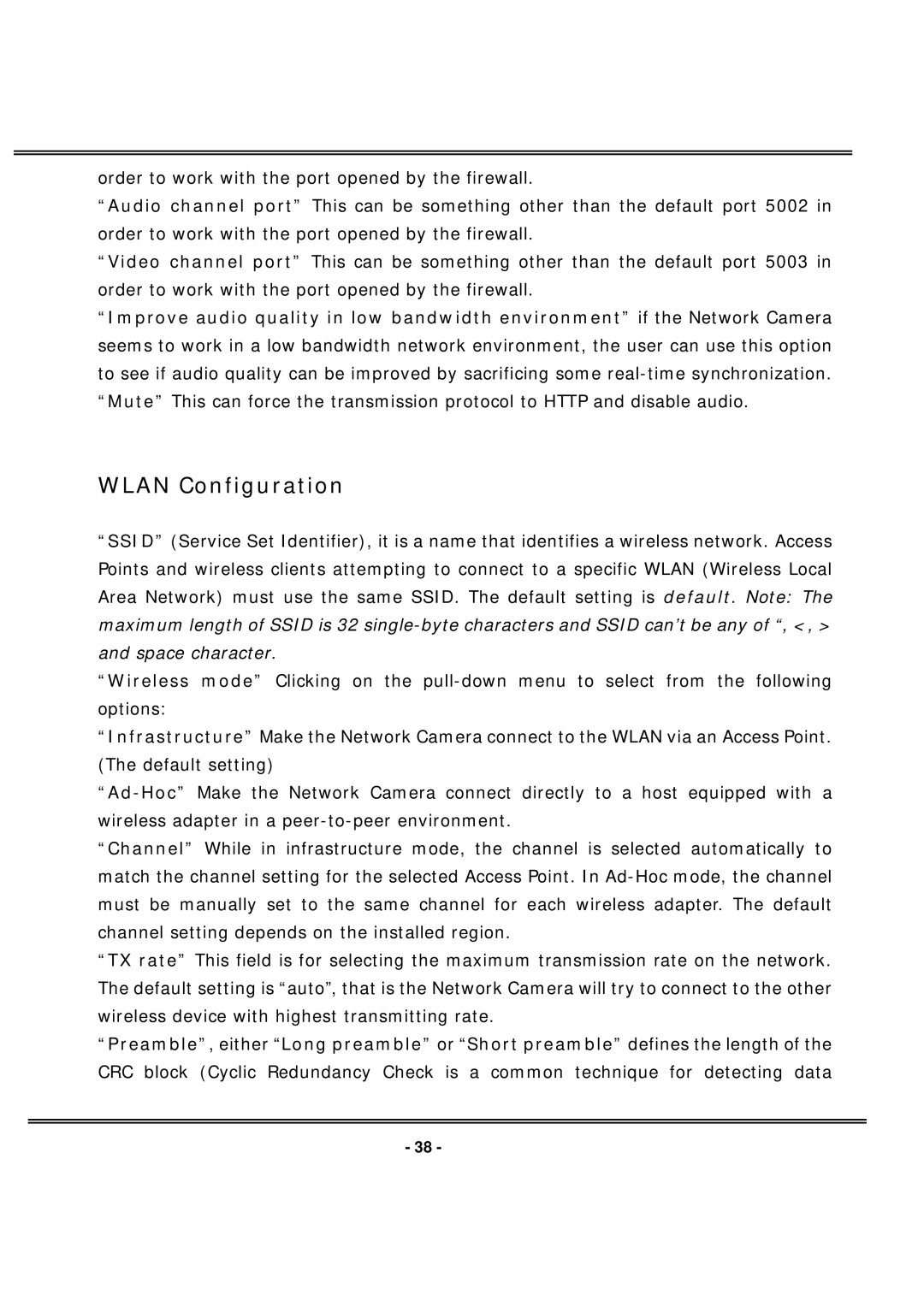 4XEM IPCAMWL40 manual Wlan Configuration 