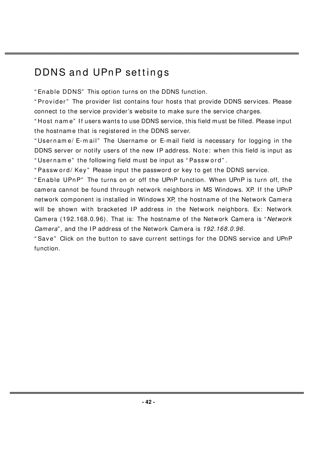 4XEM IPCAMWL40 manual Ddns and UPnP settings 