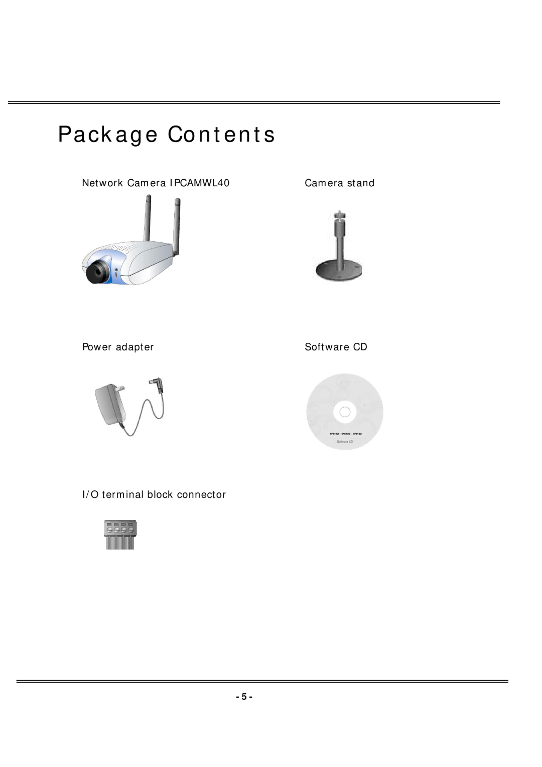 4XEM IPCAMWL40 manual Package Contents 