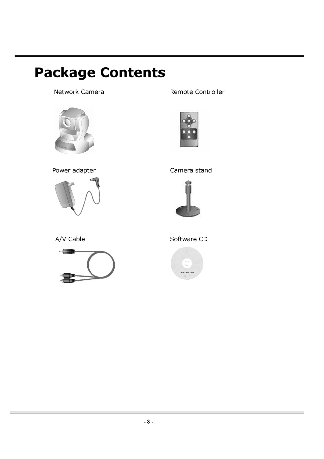 4XEM IPCAMWPTZ manual Package Contents 