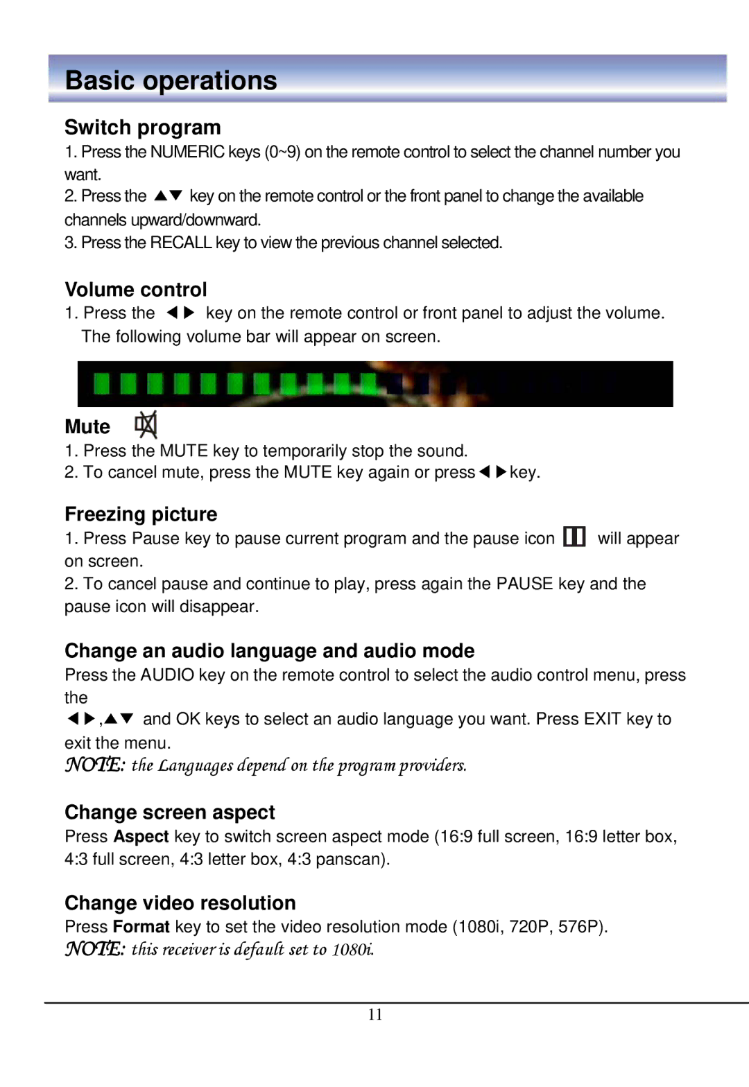 888 Digital HD4000 manual Basic operations 