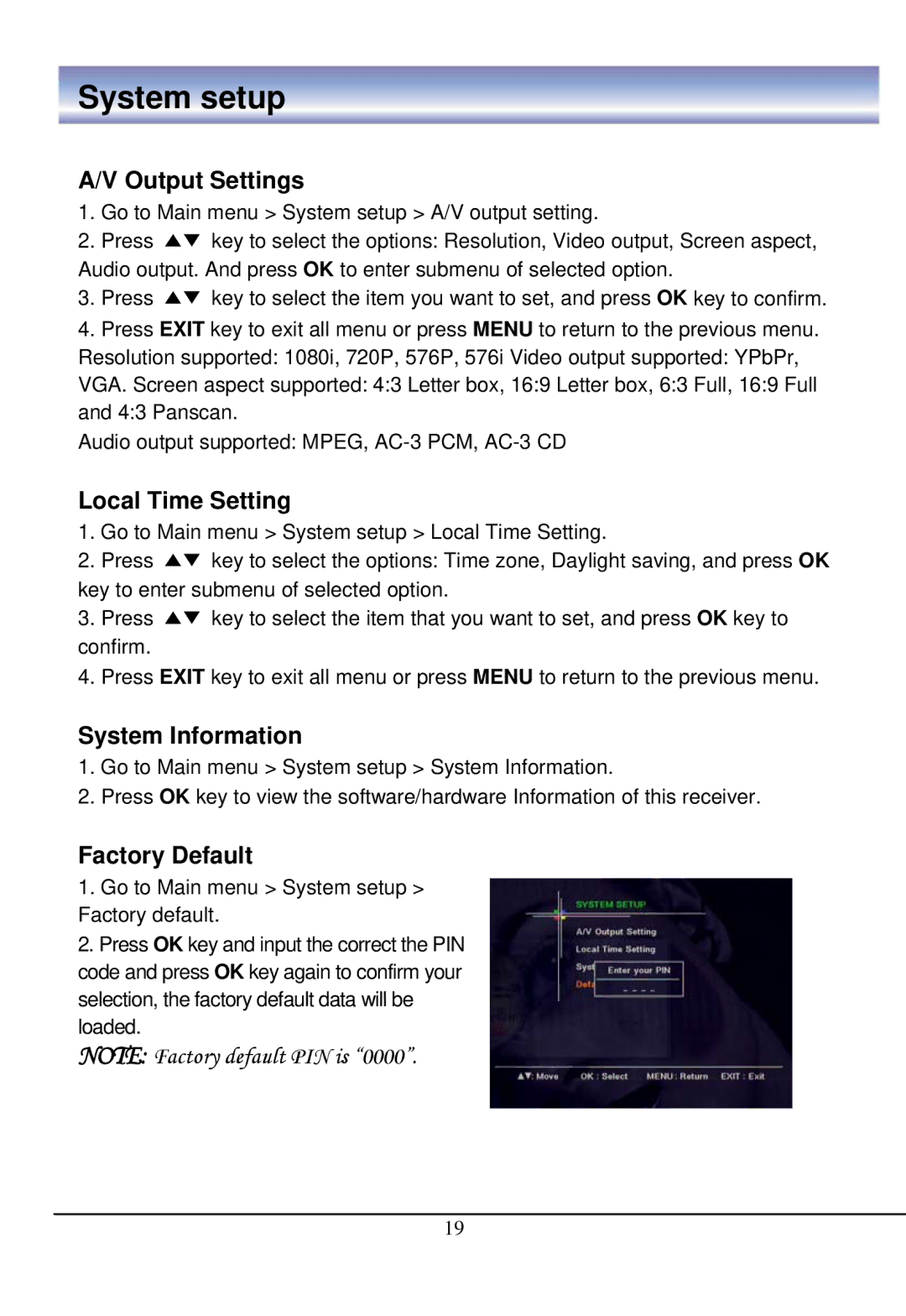 888 Digital HD4000 manual System setup, Output Settings 