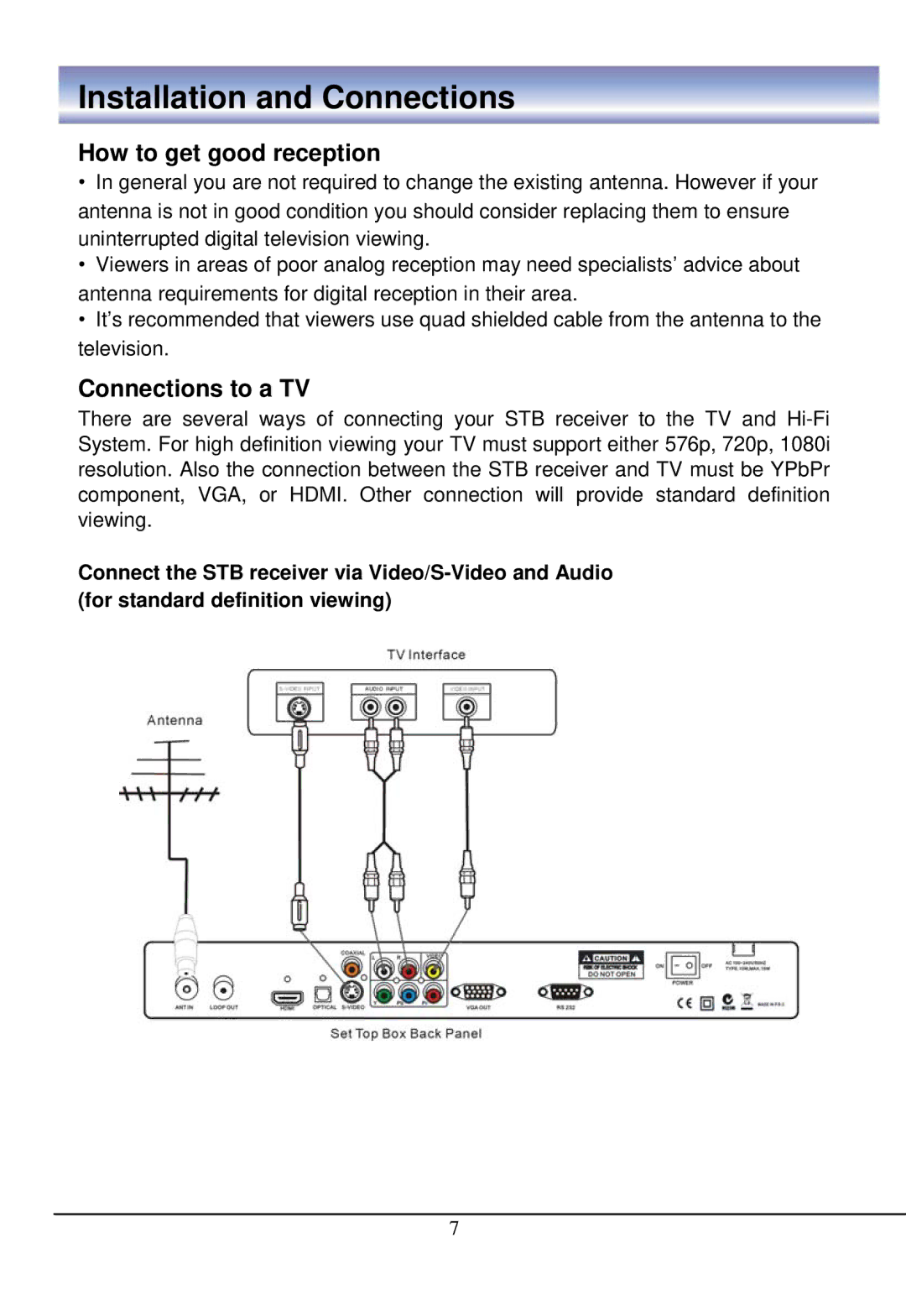 888 Digital HD4000 manual Installation and Connections, How to get good reception, Connections to a TV 