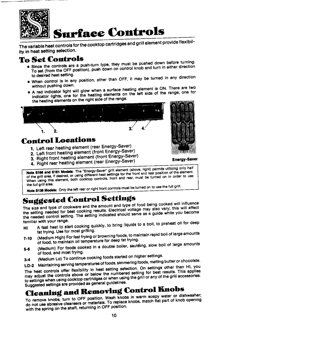 888 Digital S161, S156, S136 manual Surface Controls, To Set Controls, Control Loeations, Suggested Control Settings 