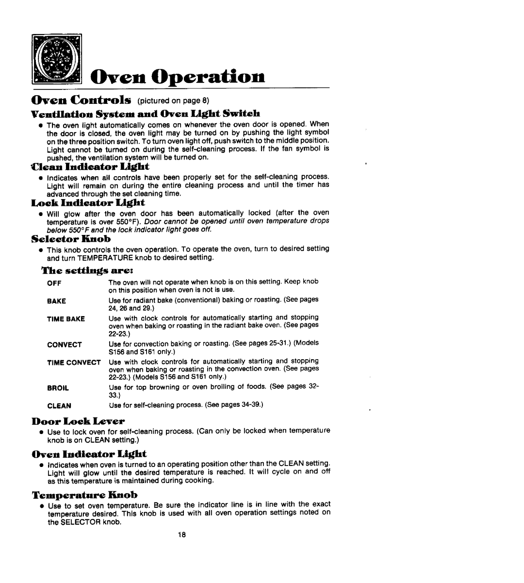 888 Digital S156, S161, S136 manual Oven Operation, Ventilation System and Oven Light Switch 