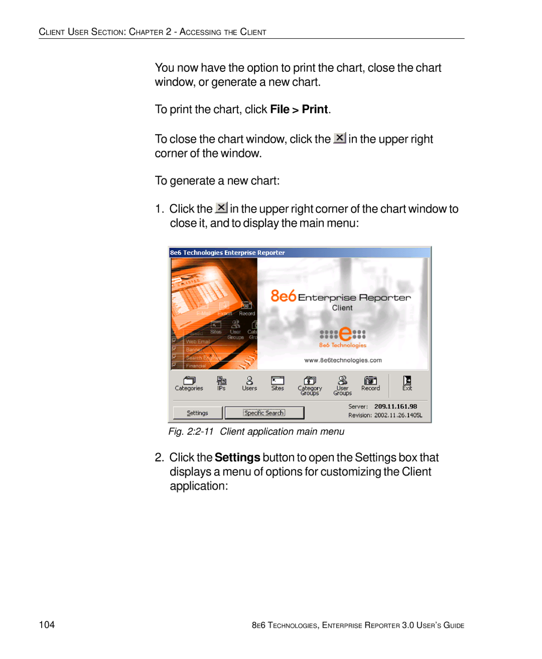 8e6 Technologies 3 manual Client application main menu, 104 