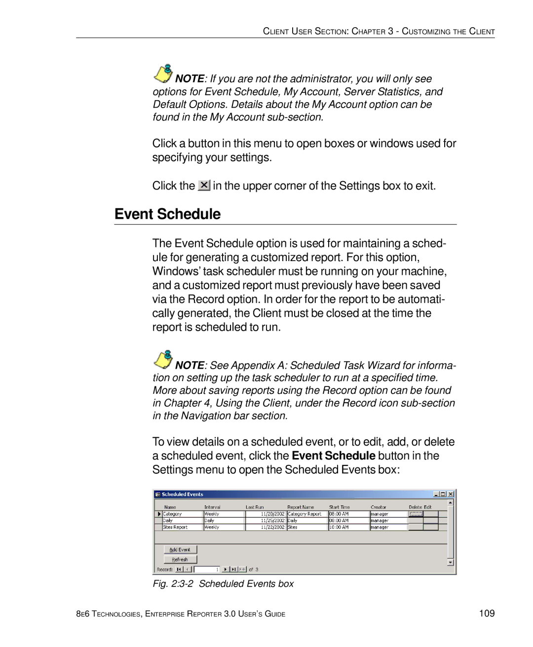 8e6 Technologies 3 manual Event Schedule, Scheduled Events box 