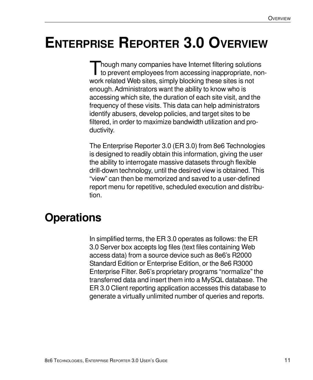 8e6 Technologies manual Operations, Enterprise Reporter 3.0 Overview 