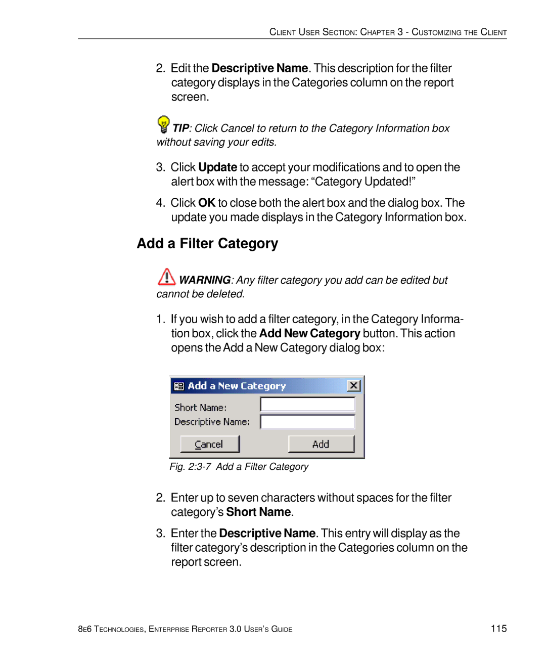 8e6 Technologies 3 manual Add a Filter Category 