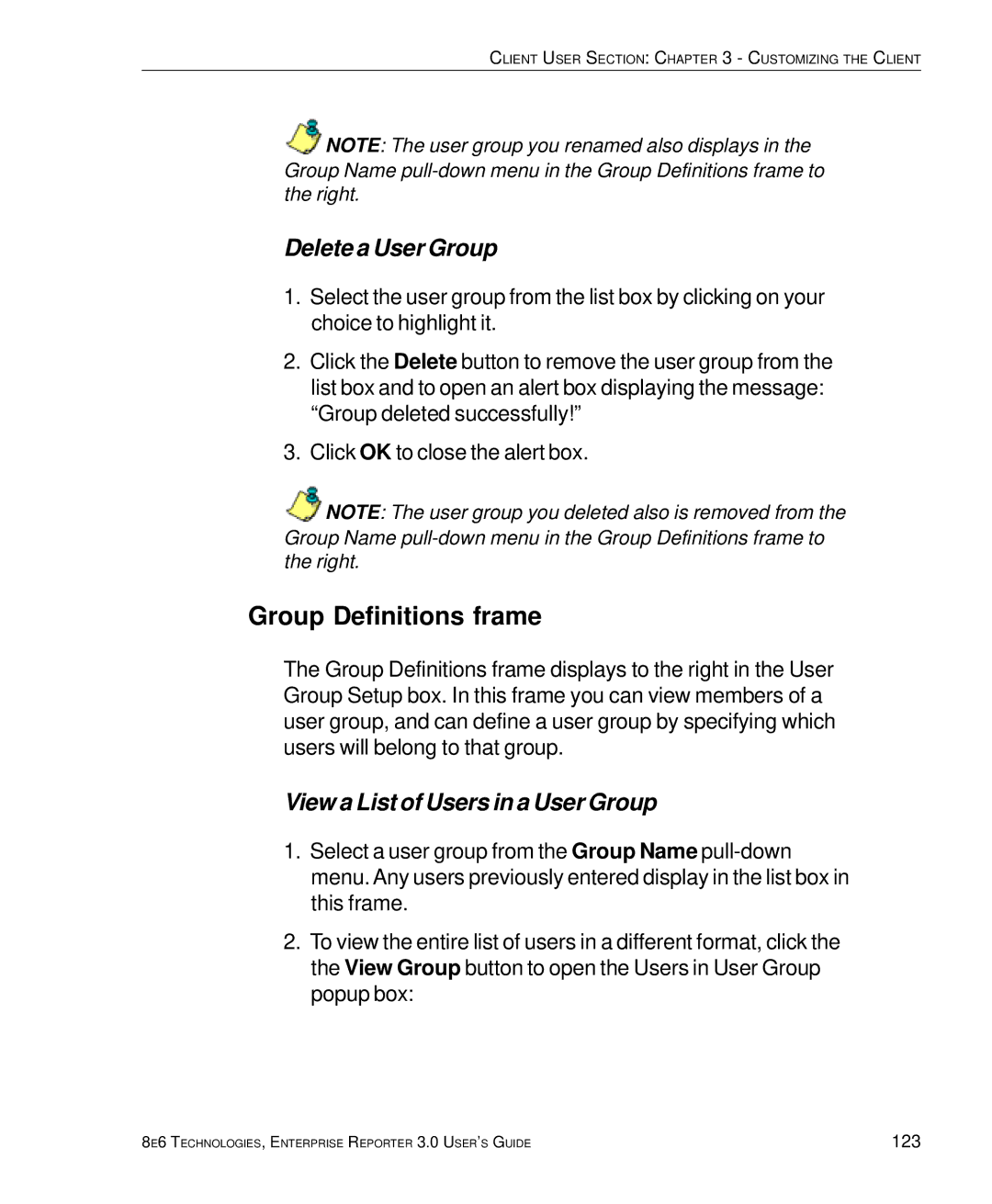 8e6 Technologies 3 manual Delete a User Group, View a List of Users in a User Group 