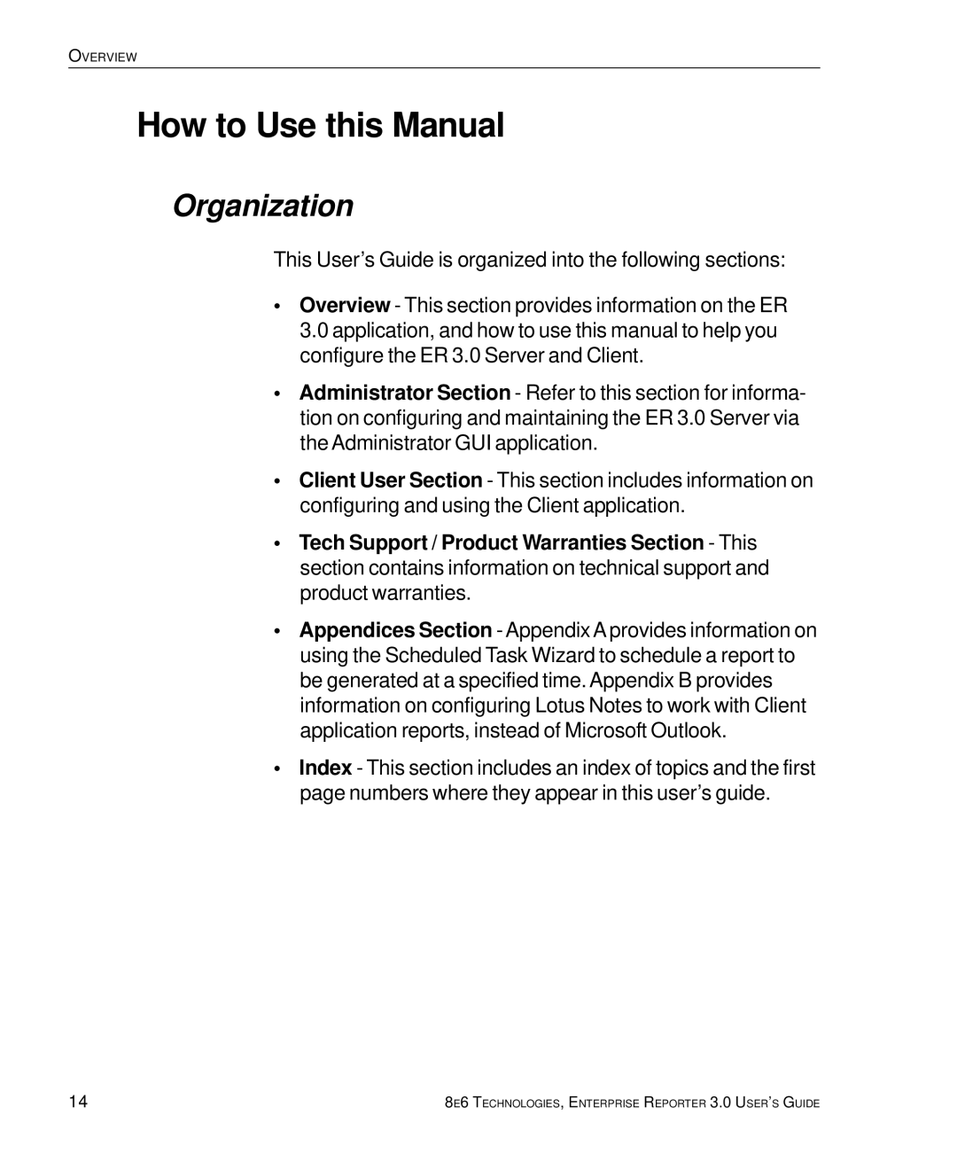 8e6 Technologies 3 manual How to Use this Manual, Organization 