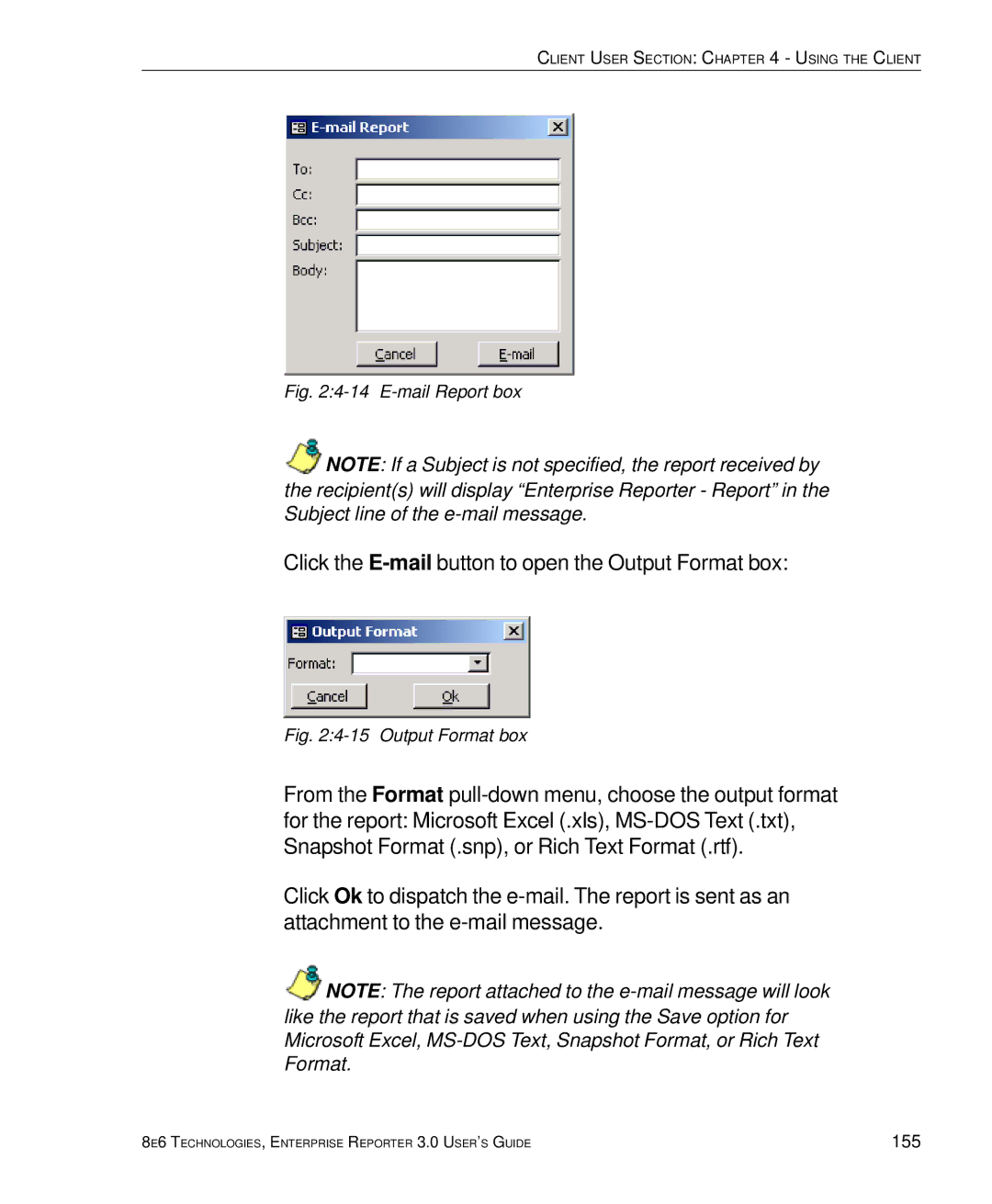 8e6 Technologies 3 manual Click the E-mailbutton to open the Output Format box 