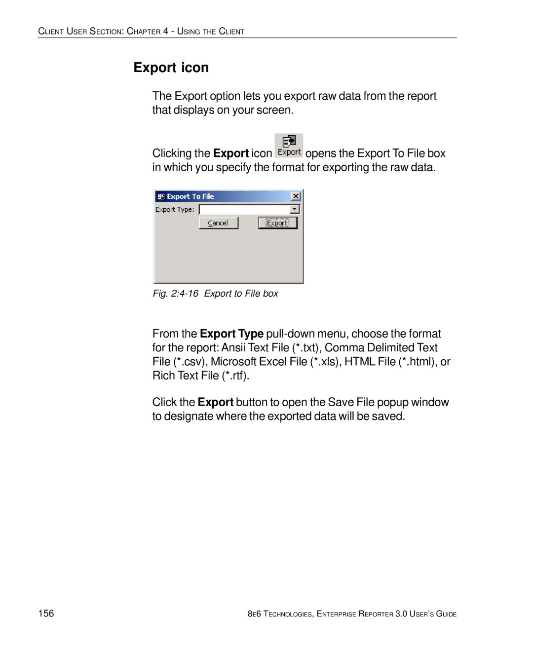 8e6 Technologies 3 manual Export icon, 156 