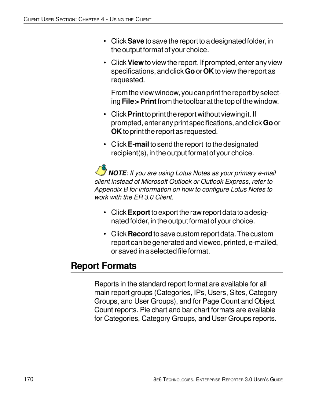 8e6 Technologies 3 manual Report Formats, 170 