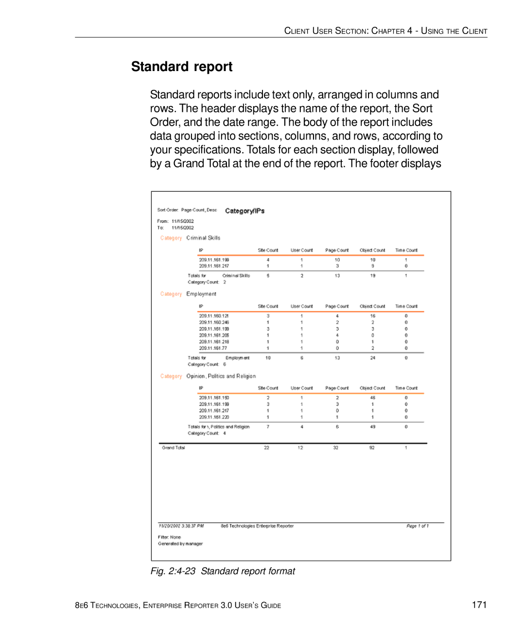 8e6 Technologies 3 manual Standard report format 