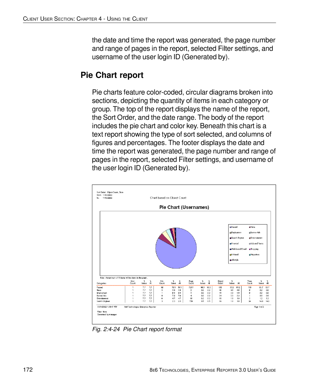 8e6 Technologies 3 manual Pie Chart report, 172 