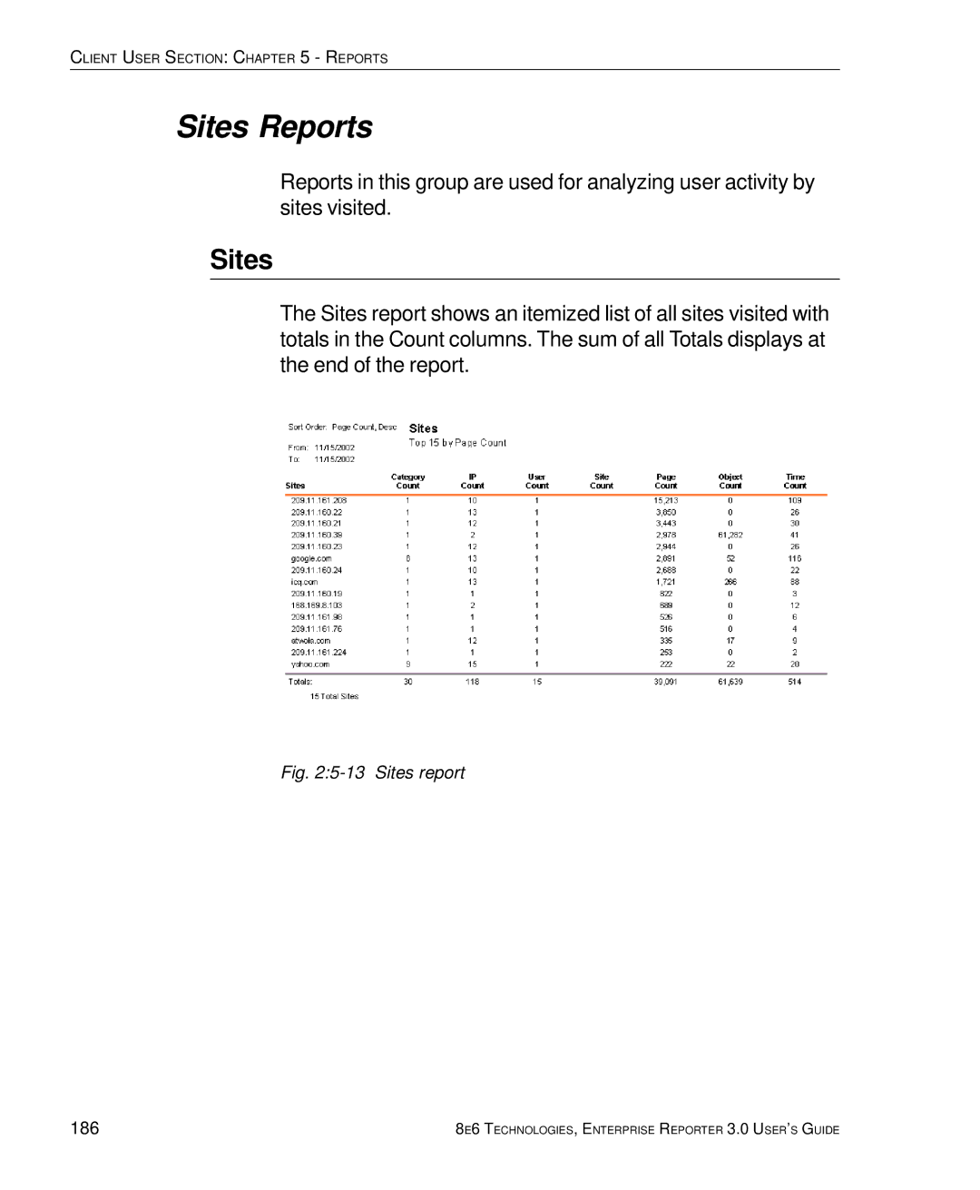 8e6 Technologies 3 manual Sites Reports, 186 