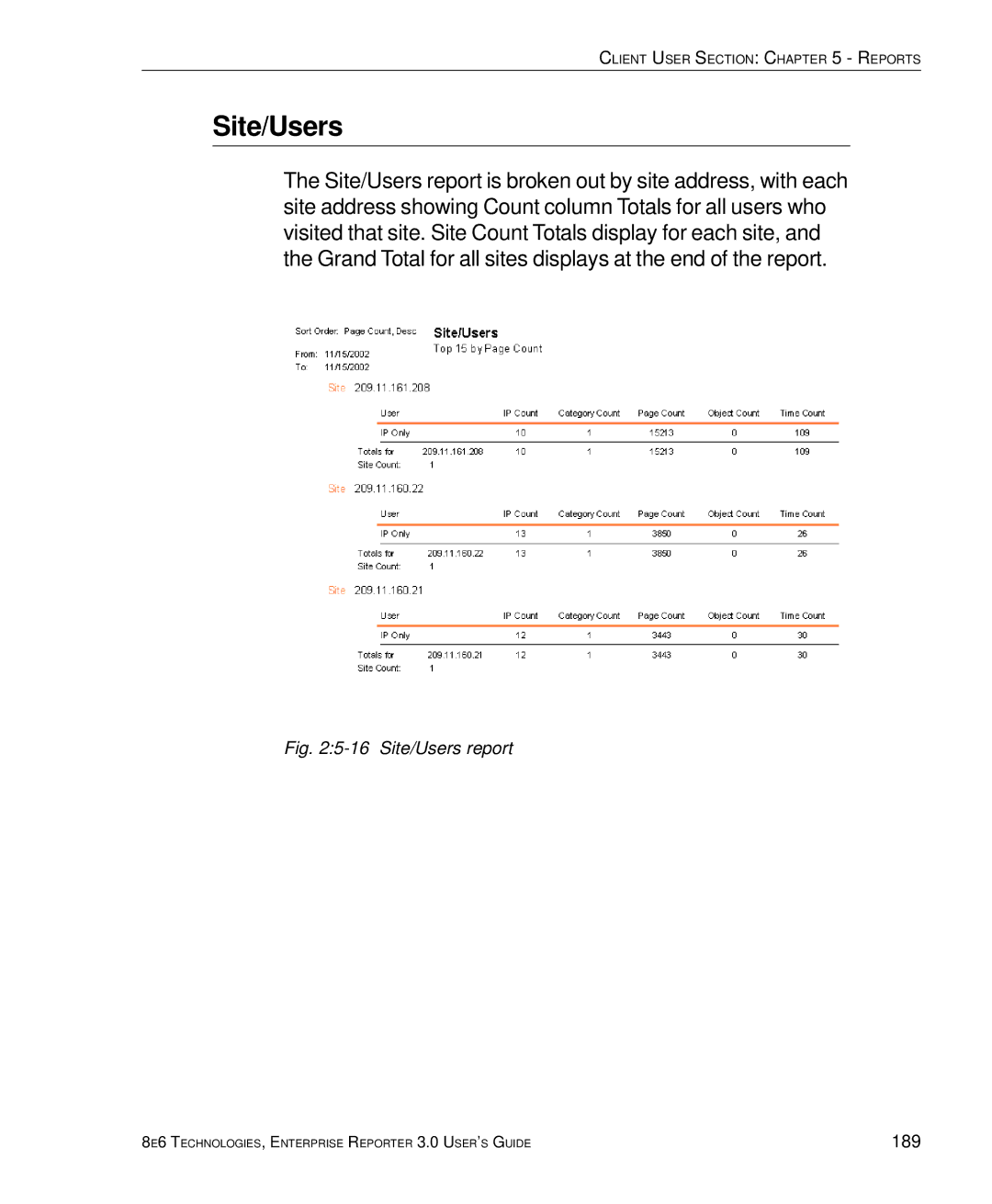 8e6 Technologies 3 manual Site/Users report 