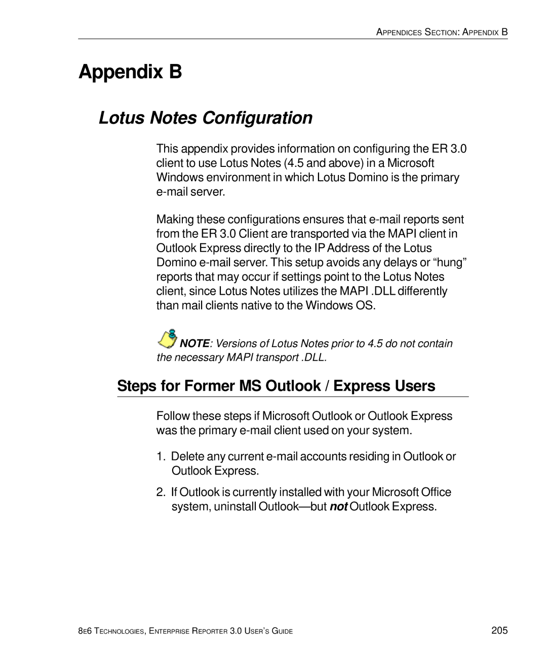 8e6 Technologies 3 manual Appendix B, Lotus Notes Configuration, Steps for Former MS Outlook / Express Users 