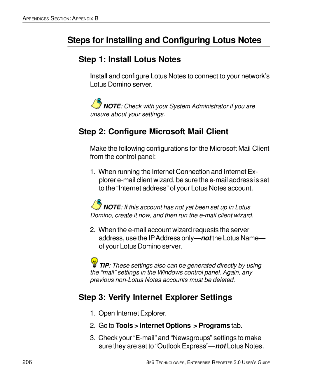 8e6 Technologies 3 Steps for Installing and Configuring Lotus Notes, Install Lotus Notes, Configure Microsoft Mail Client 