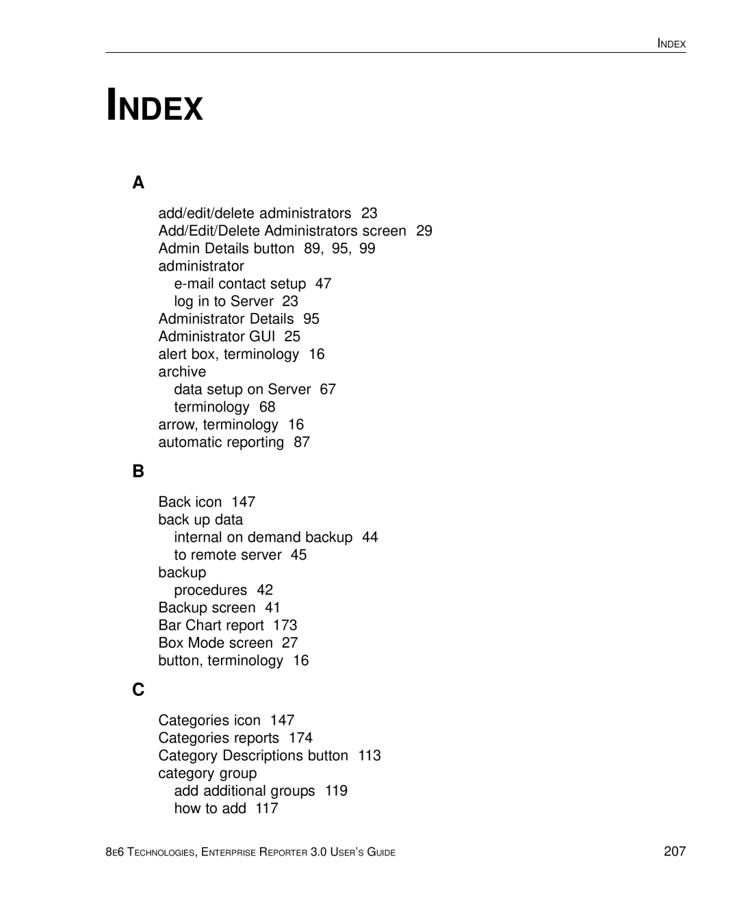 8e6 Technologies 3 manual Index 