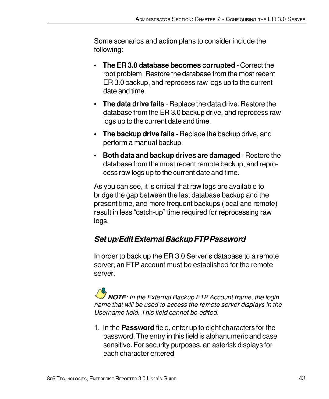 8e6 Technologies 3 manual Set up/Edit External Backup FTP Password 