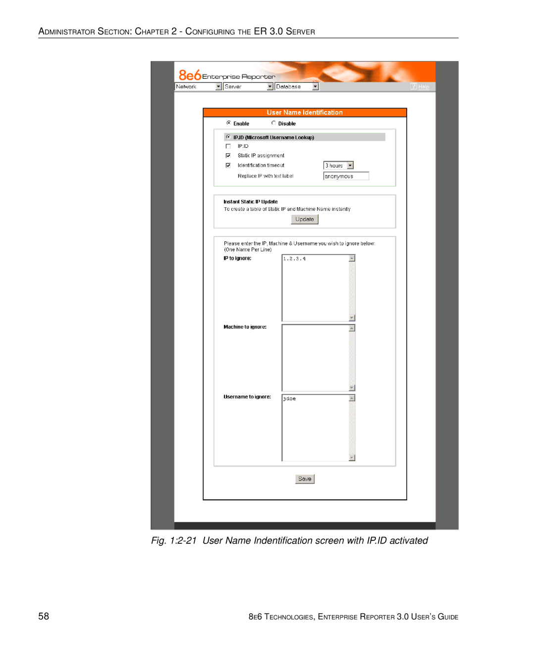 8e6 Technologies 3 manual User Name Indentification screen with IP.ID activated 