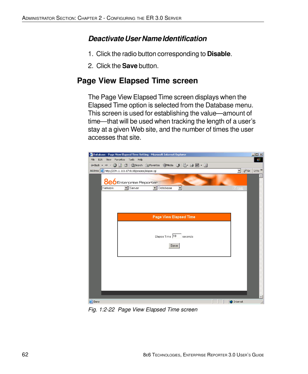 8e6 Technologies 3 manual View Elapsed Time screen, Deactivate User Name Identification 