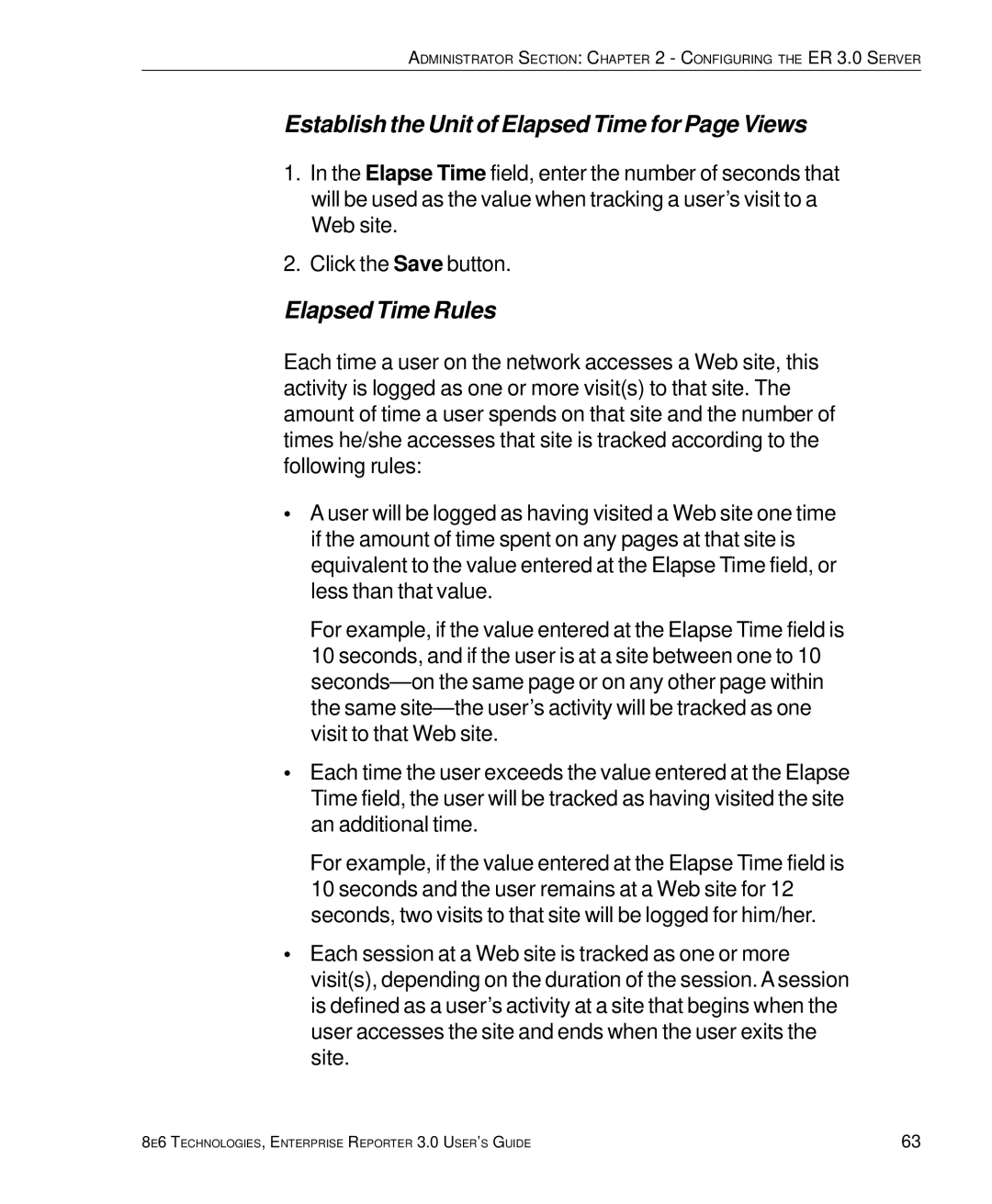 8e6 Technologies 3 manual Establish the Unit of Elapsed Time for Page Views, Elapsed Time Rules 