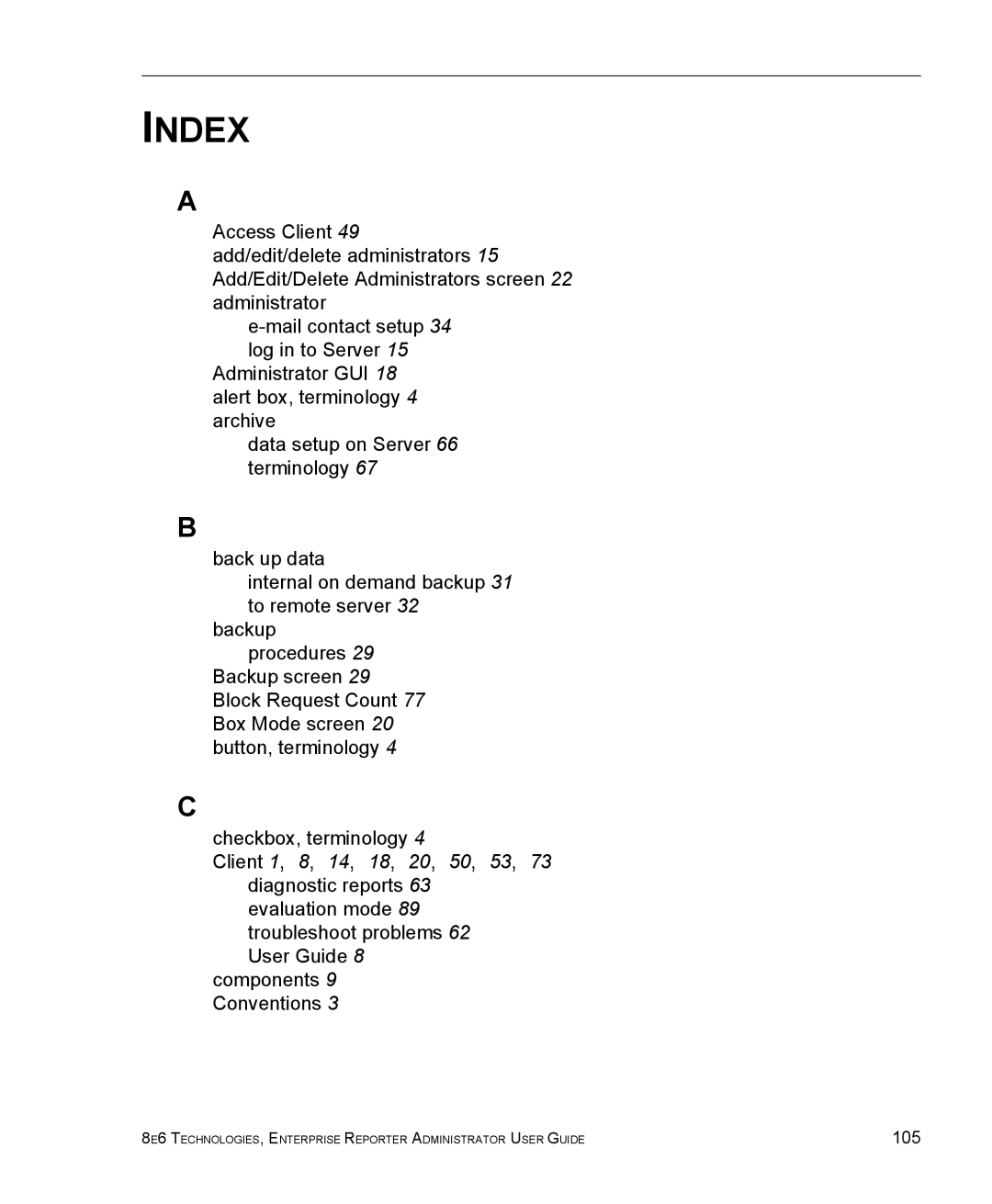 8e6 Technologies ER 4.0 manual Index 