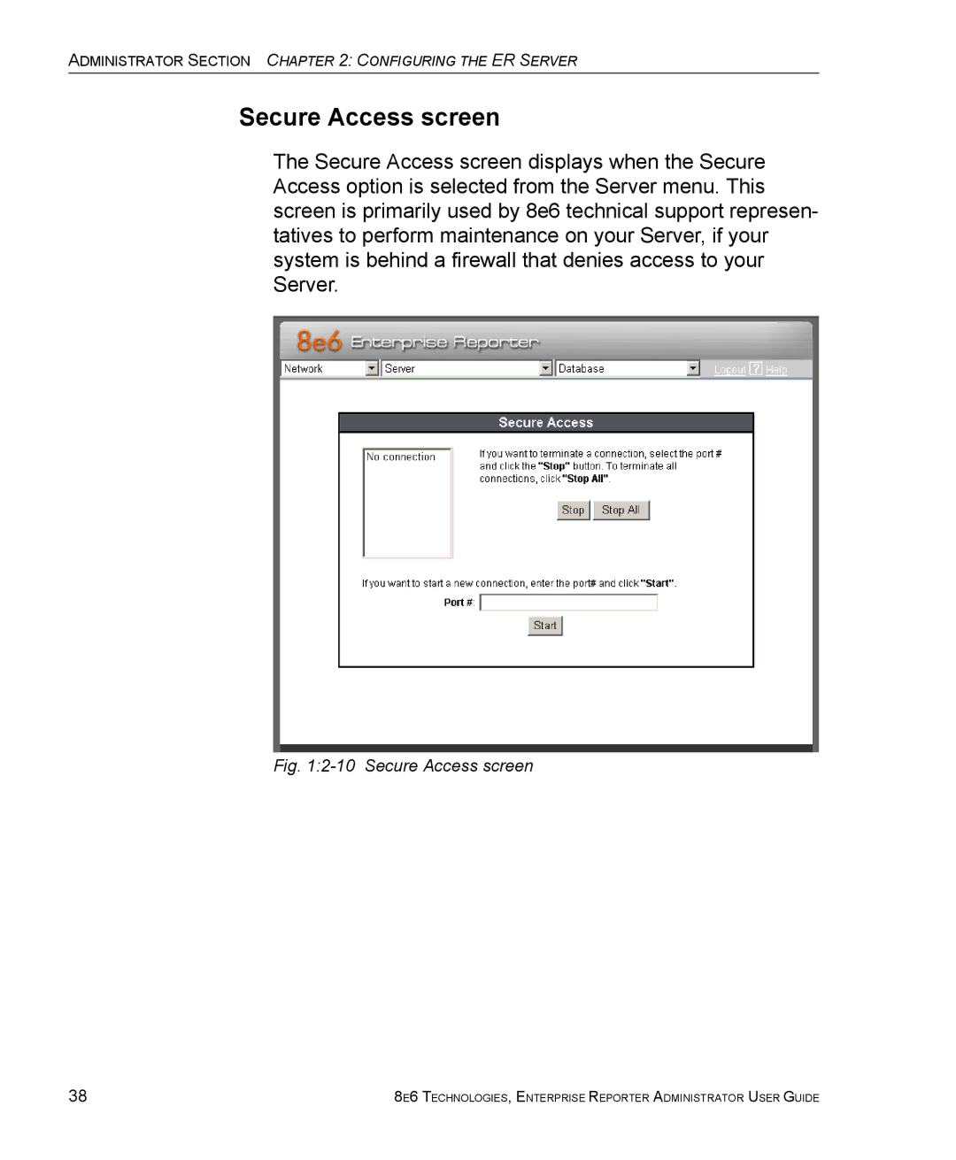 8e6 Technologies ER 4.0 manual Secure Access screen 