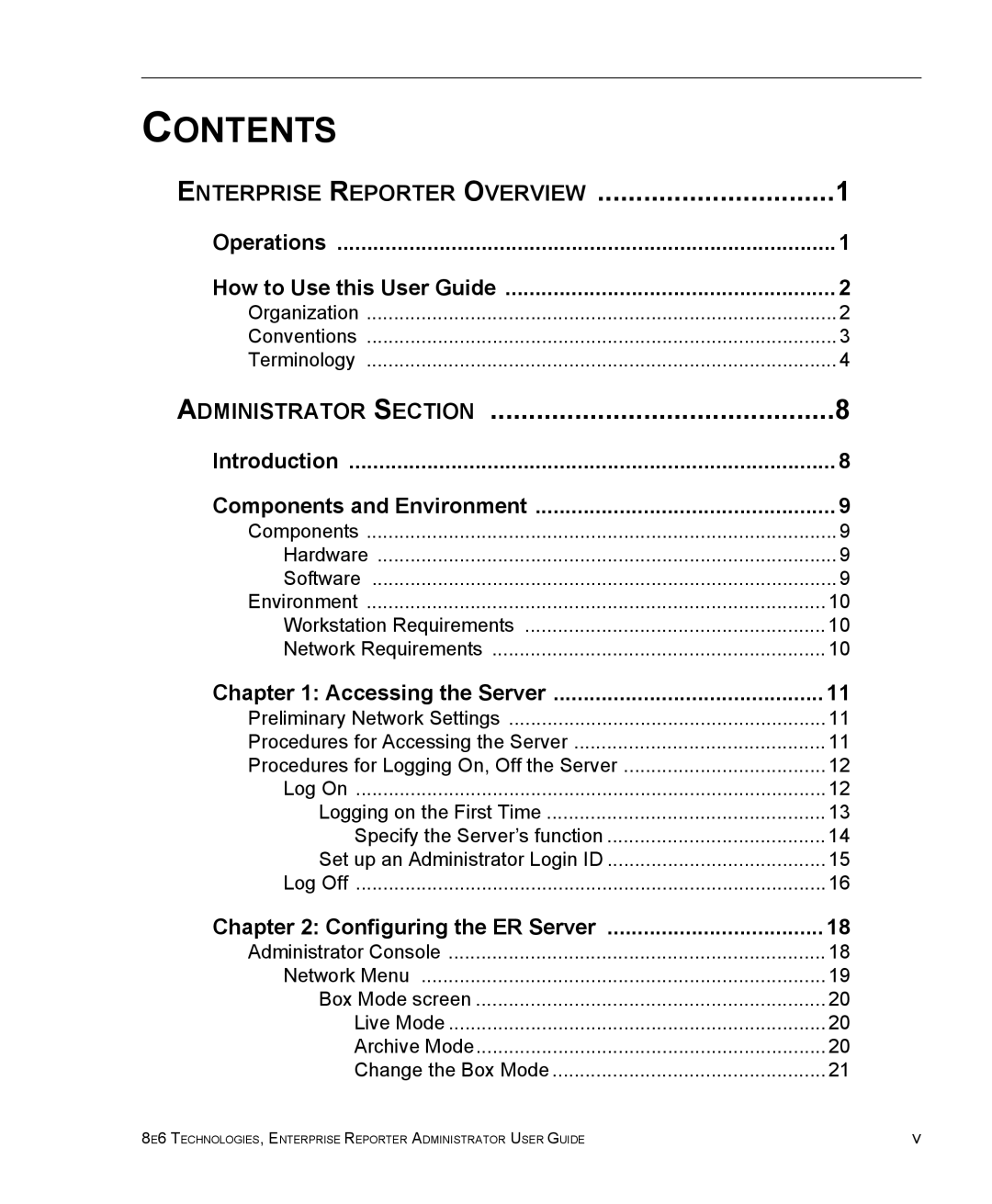 8e6 Technologies ER 4.0 manual Contents 