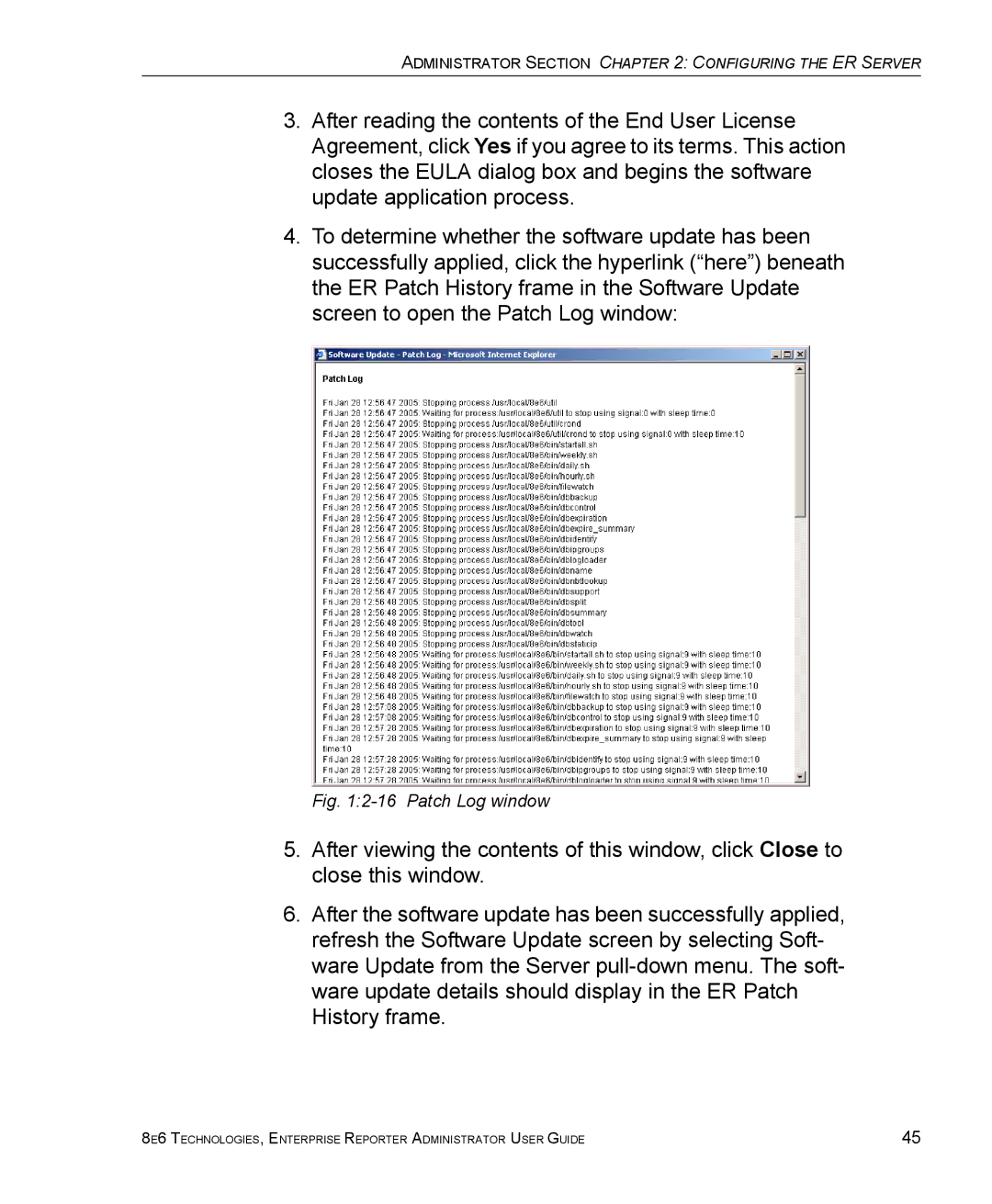 8e6 Technologies ER 4.0 manual Patch Log window 