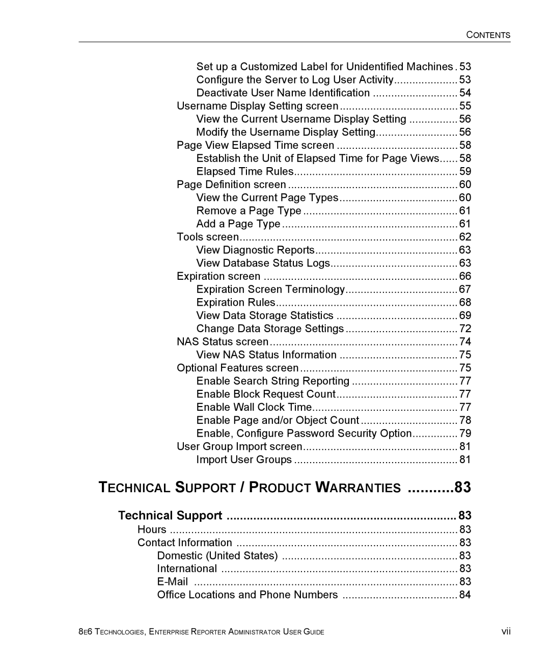 8e6 Technologies ER 4.0 manual Technical Support / Product Warranties 