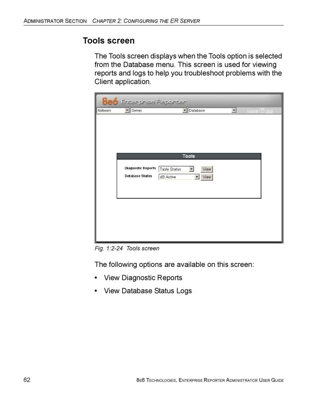 8e6 Technologies ER 4.0 manual Tools screen 