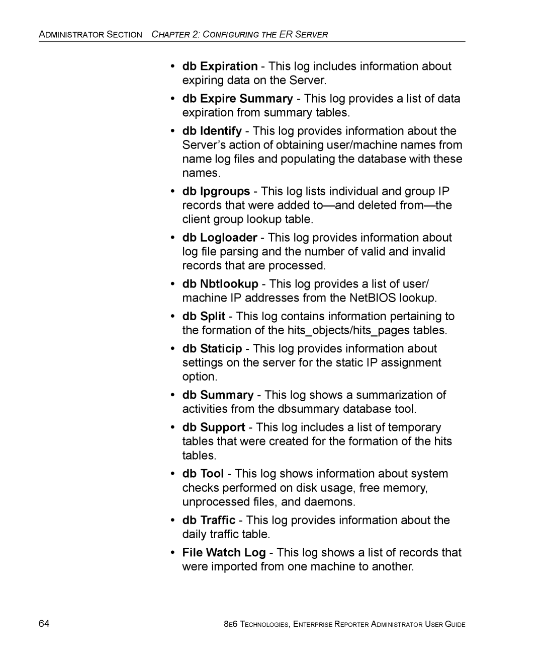 8e6 Technologies ER 4.0 manual Administrator Section Configuring the ER Server 