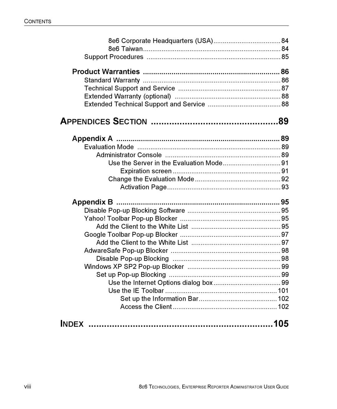 8e6 Technologies ER 4.0 manual Ppendices S Ection 