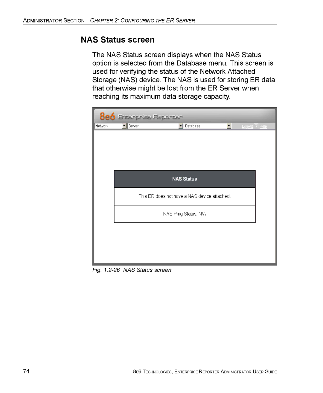 8e6 Technologies ER 4.0 manual NAS Status screen 