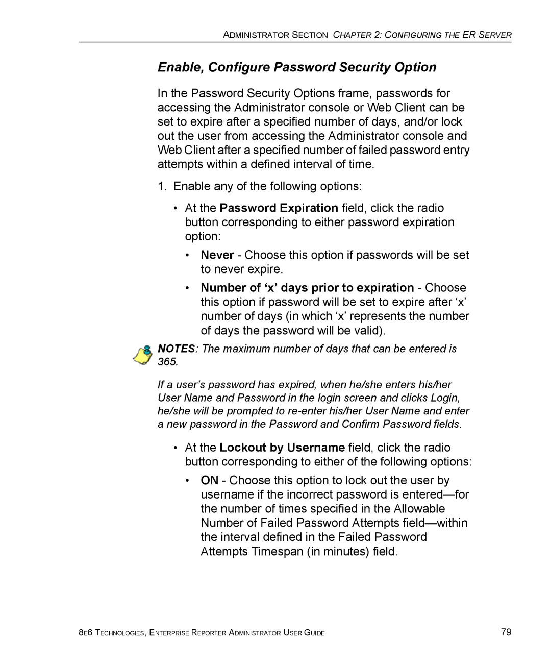 8e6 Technologies ER 4.0 manual Enable, Configure Password Security Option 