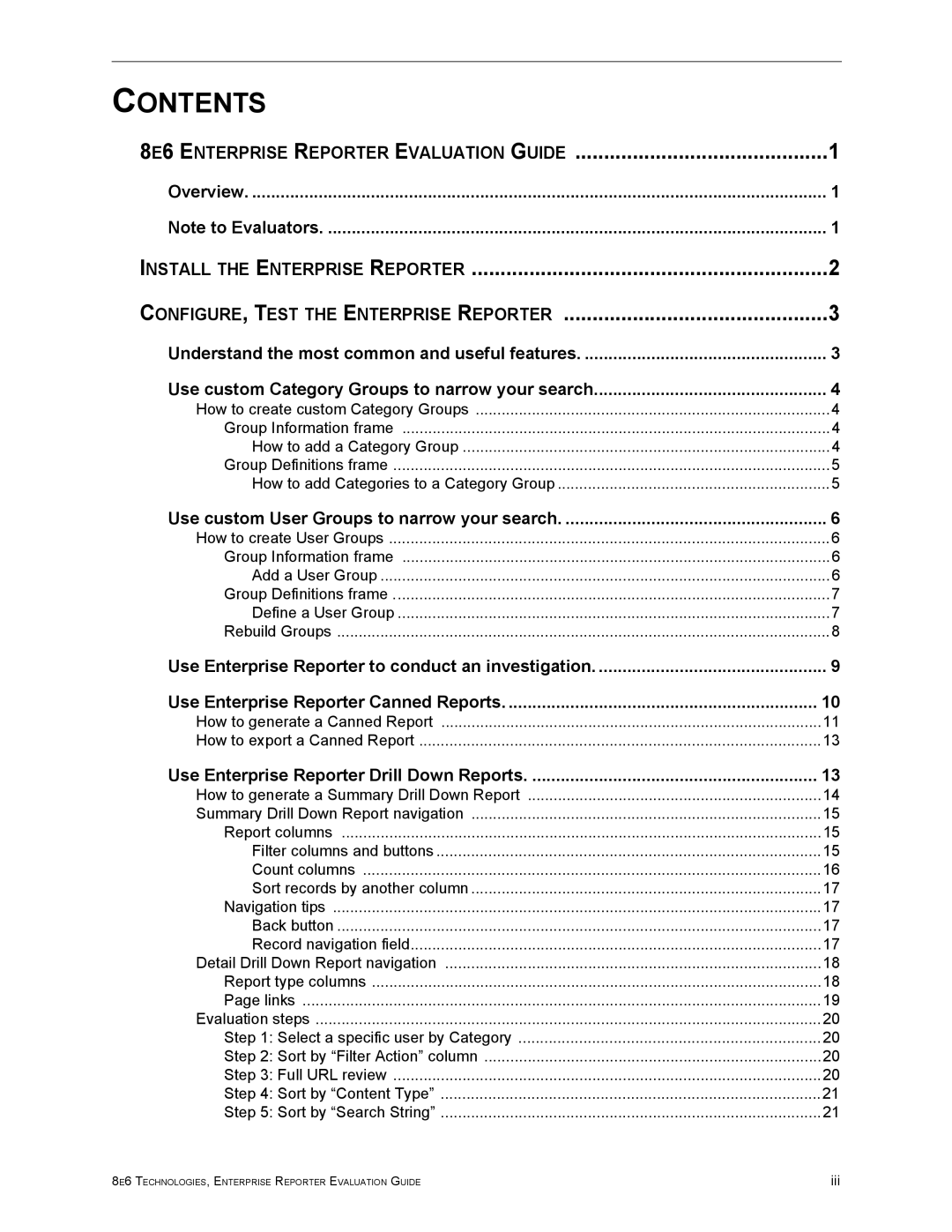 8e6 Technologies ER HL/SL manual Contents 