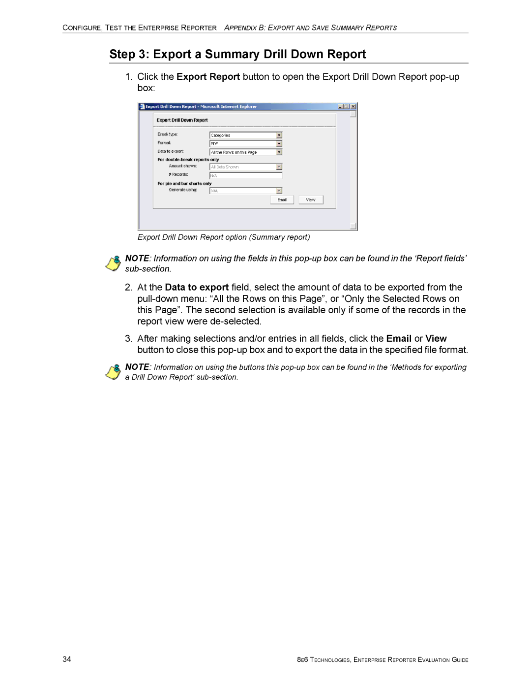 8e6 Technologies ER HL/SL manual Export a Summary Drill Down Report 