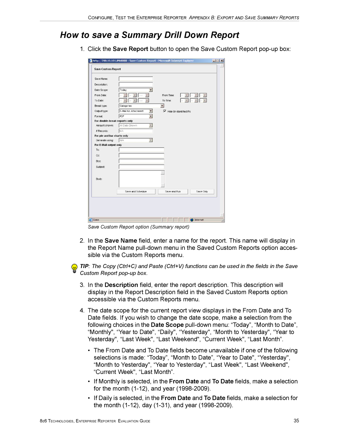 8e6 Technologies ER HL/SL manual How to save a Summary Drill Down Report 