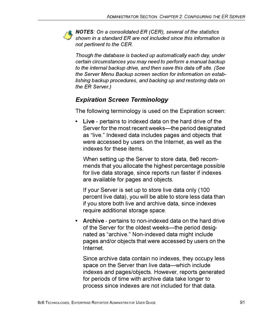 8e6 Technologies ER manual Expiration Screen Terminology 