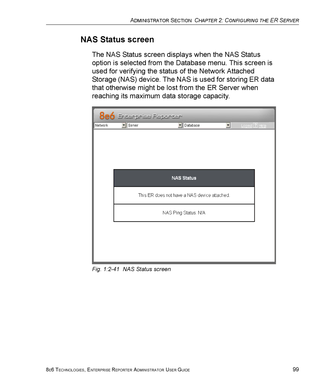 8e6 Technologies ER manual NAS Status screen 