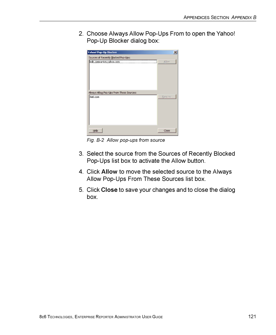 8e6 Technologies ER manual Fig. B-2 Allow pop-ups from source 