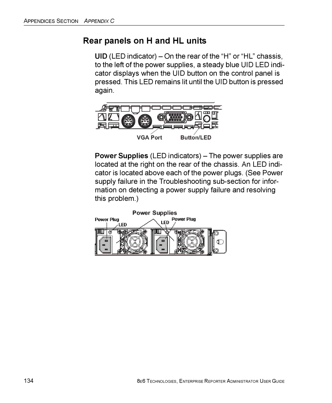 8e6 Technologies ER manual Rear panels on H and HL units, 134 