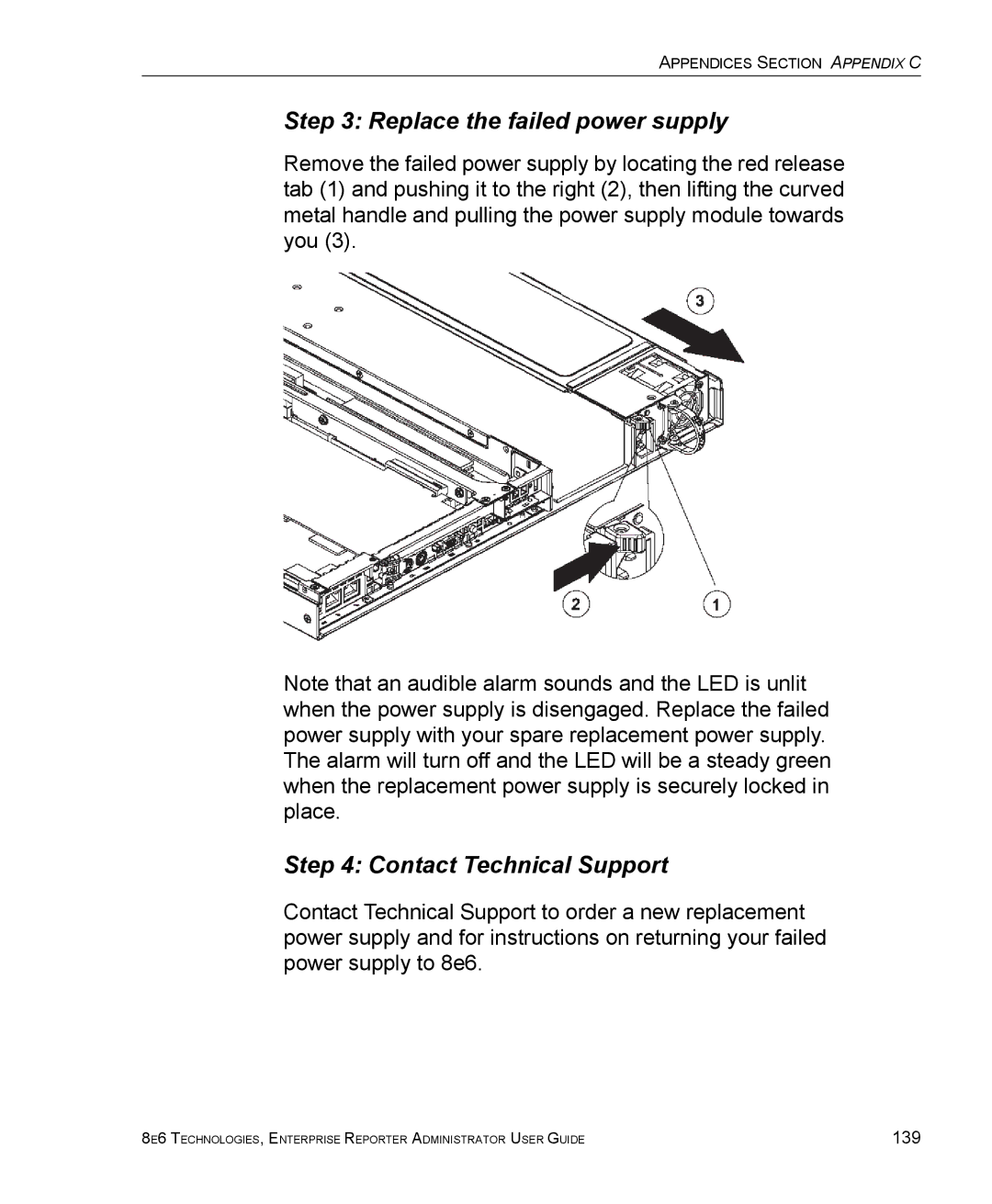 8e6 Technologies ER manual Replace the failed power supply 