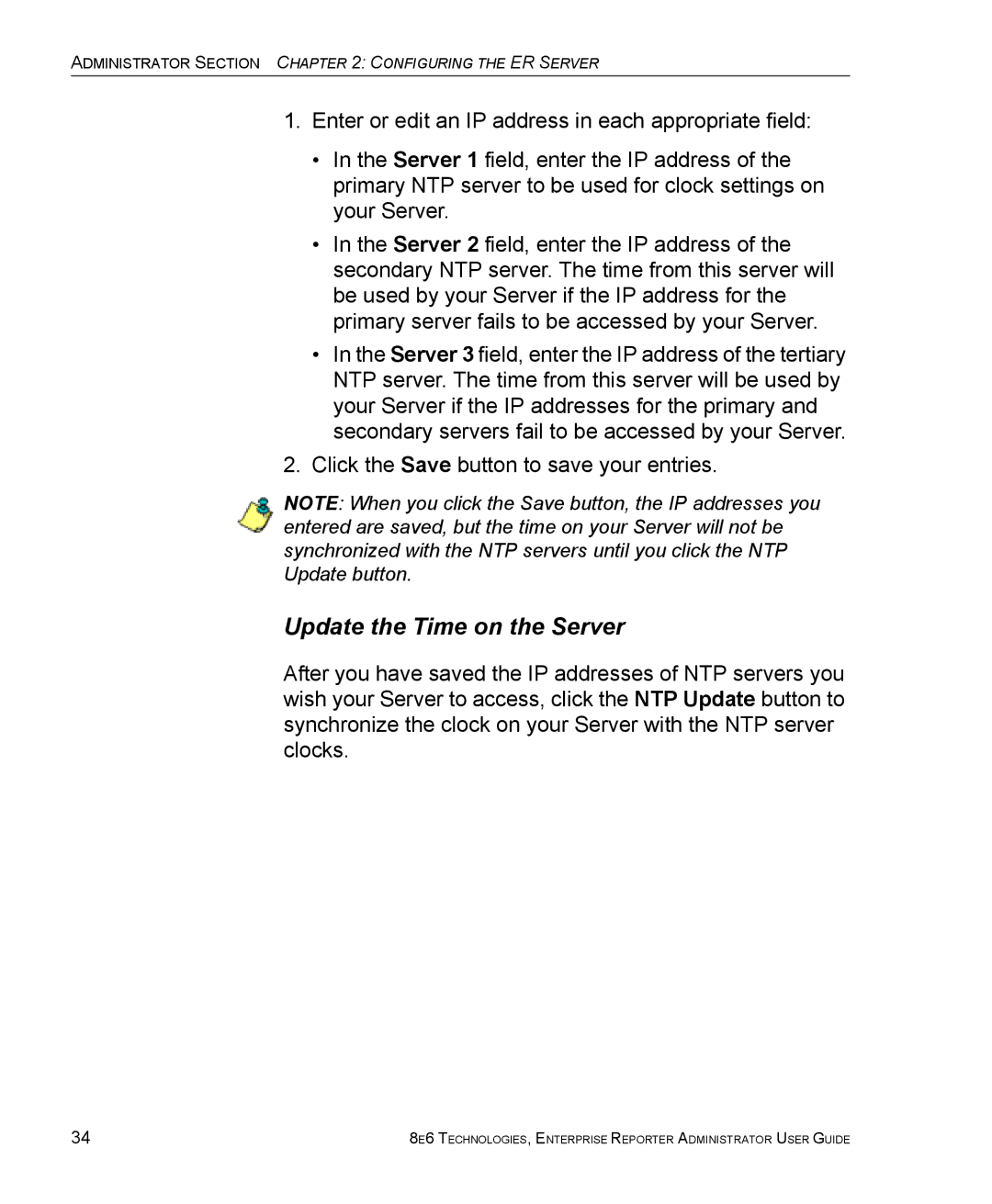 8e6 Technologies ER manual Update the Time on the Server 